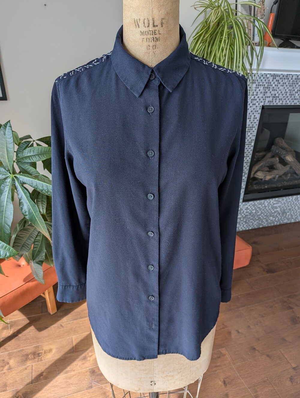 Uniqlo Upcycled Classic Navy Button-Up Shashiko Blouse